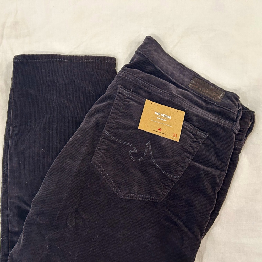 Ag Adriano Goldschmied The Stevie Slim Straight Ankle Grey Corduroy Jeans 31 NWT